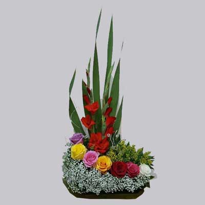 "Flower Basket with Mixed Roses, Glades and Fillers - Click here to View more details about this Product